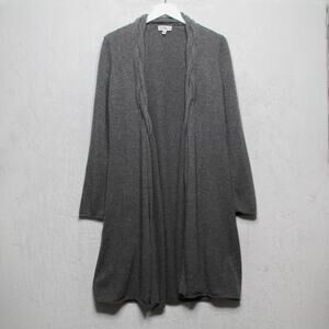 NEIMAN MARCUS Cashmere Longline Tunic Cardigan Sweater Braided Collar Gray Sz M